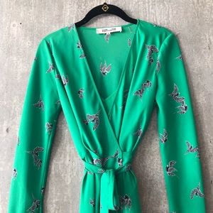 Diane Von Furstenberg Green Bird Wrap Dress